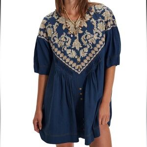 NWT Free People Orson Round Neck Short Sleeve Button Front Mini Dress Size XS